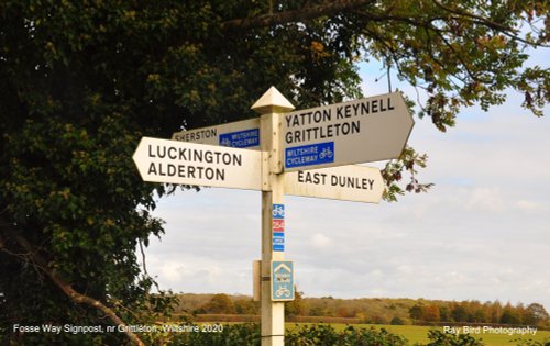 X-Roads, Signpost, The Fosse Way, nr Grittleton, Wiltshire 2020