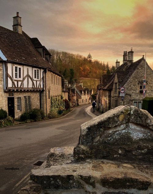 A view from the top of Castle Combe village