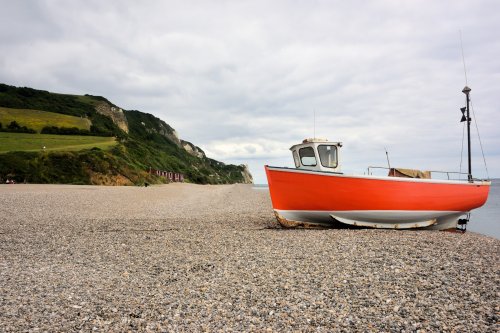 A Freshly Painted Fishing Boat on Branscombe Beach