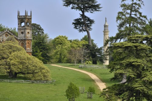 The Gothic Temple and Lord Cobham's Pillar at Stowe Gardens