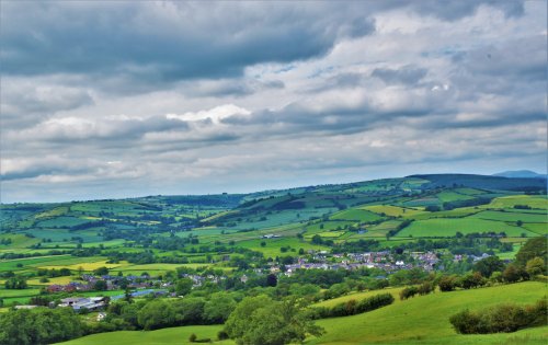 A view of Clun taken from the valley ridge.