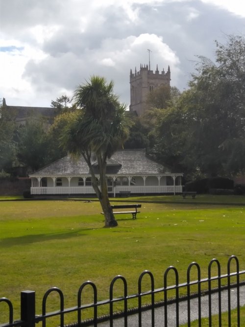 Christchurch Priory and the bowls pavilion