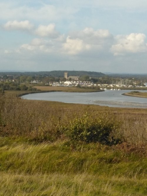 Christchurch Priory and harbour from Hengistbury Head