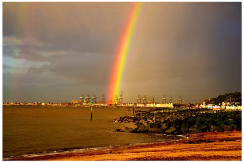 Felixstow storm rainbow over the docks