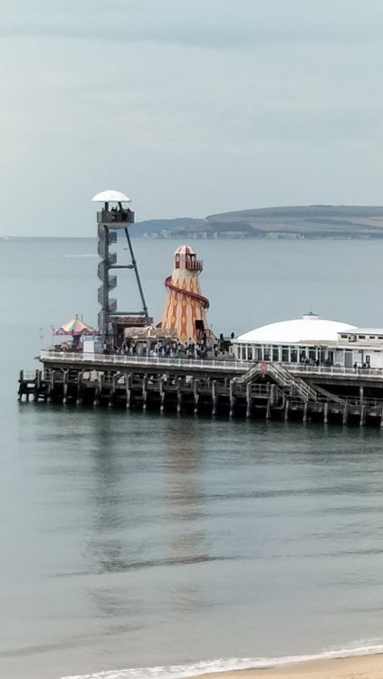 Lovely view of the end of Bournemouth pier and the Isle of Purbeck