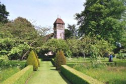 Wild flowers and Church at Hinton Ampner Gardens, Hampshire