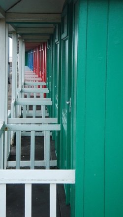 Beach chalets on the seafront at Sutton-on-Sea, Lincolnshire