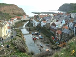 The classic postcard view of Staithes, North Yorkshire.