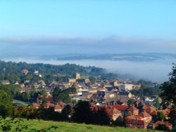 A view of Hexham in Northumberland. Fog over the River Tyne.