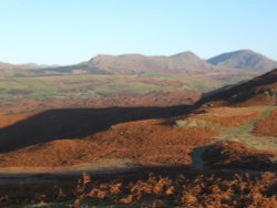 Morning view from moors above Grizebeck, Cumbria.  Coniston Fells in the distance.