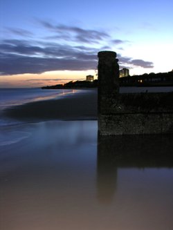 Groyne and Sea at Frinton On Sea at night.