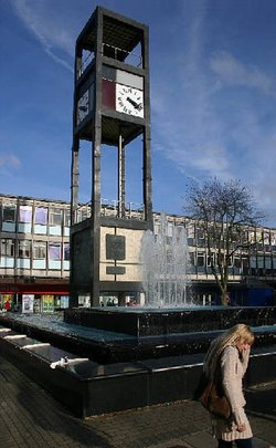 The TOWN CENTER CLOCK in STEVENAGE TOWN CENTER.