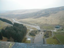 View from top of Rhayader Dam, Powys