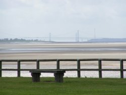 View of the Severn Bridges from Sharpness Docks, tide's gone! Gloucestershire