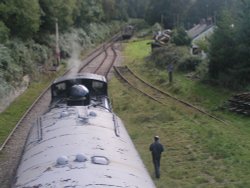 Driver ready to leave station at Parkend Station, Forest of Dean, Gloucestershire