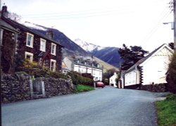 Threlkeld Village, Cumbria, with Blencathra (Halls Fell and summit)