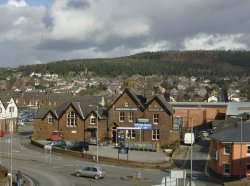 Penrith, Cumbria. The Agricultural Hotel with Penrith town and The Beacon behind