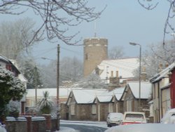 Holy Trinity church and Staithe Road, Bungay, Suffolk