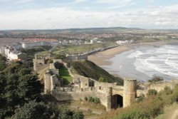 Barbican gatehouse and bridge and part of North Bay