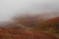Misty view from Loughrigg Fell - towards Rydal water