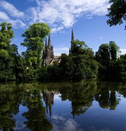 Lichfield Cathedral from Minster Pool