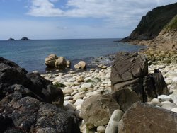 Dinosaur egg beach at the end of the Cot Valley near St Just, Cornwall