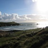 In the evening, looking down at a submerged Summerleaze beach when the tide is in