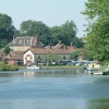 The River Bure at Coltishall, the current head of navigation. In the background the Rising Sun Pub.