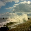 Crashing waves on the beach at Lowestoft, Suffolk
