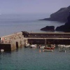 Harbour wall at Gorran Haven, Cornwall - misty late summer afternoon