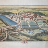 This is a coloured in image, of an engraving, done by KIP, c1700. Staunton Harold Hall estate.