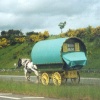 Traveler carvan on A66 near Appleby in Westmoorland, Cumbria.