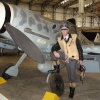 A German Pilot and his Messerschmitt at Yorkshire Air Museum, Elvington, North Yorkshire.