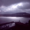Scarborough Harbour and in the distance Olivers Mount war memorial.