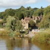 View of Upper Arley Village from the footbridge across the River Severn. Worcestershire
