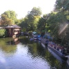 Chinese restaurant and barges moored on the Regents Canal in central London, close to London Zoo.