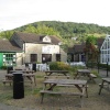 Picnic area behind shops, Cheddar, Somerset