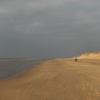 A cyclist heads towards Southport - on foot.....