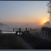 Alrewas lock, sunrise and mist on the meadows