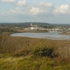 Christchurch Priory and harbour from Hengistbury Head