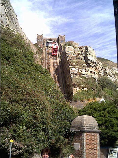 Cliff Railway at Hastings taking passengers up to Smugglers Cove