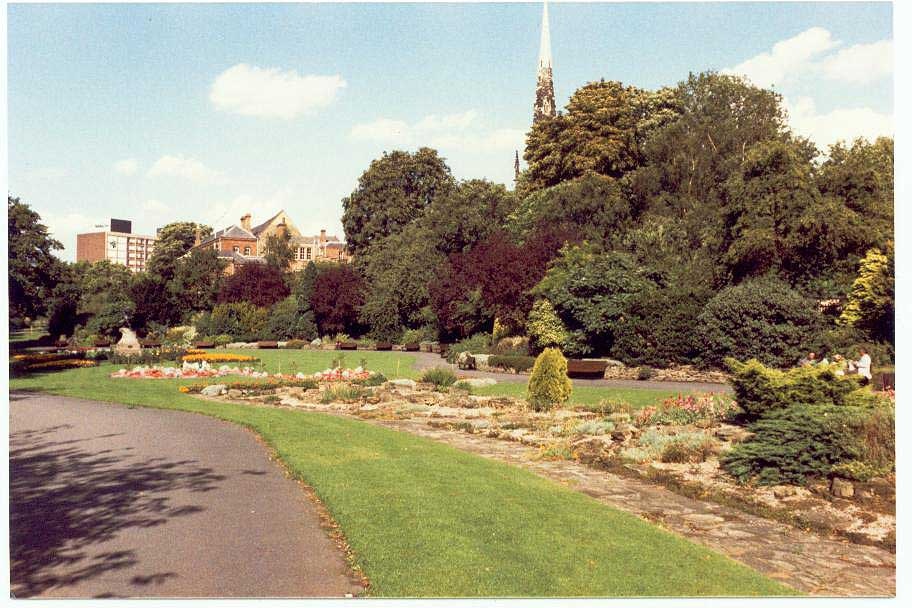Castle Gardens with spire of St Mary de Castro Church