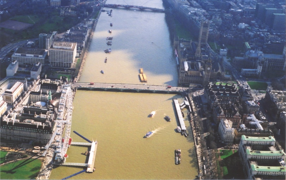Aerial View of London Eyes and Houses of Parliament