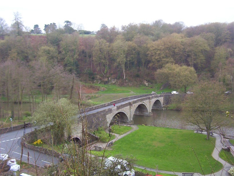 Dinham Bridge, the River Teme and Whitcliffe Hill from Ludlow Castle Walk