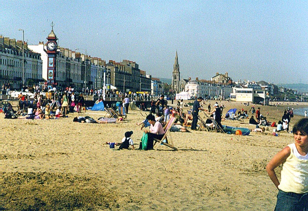 Beach of Weymouth and Jubilee Clock