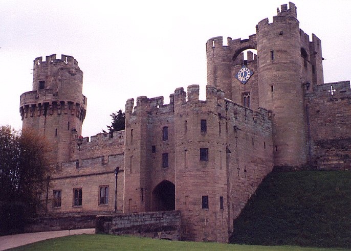 View of the main gate of Warwick Castle