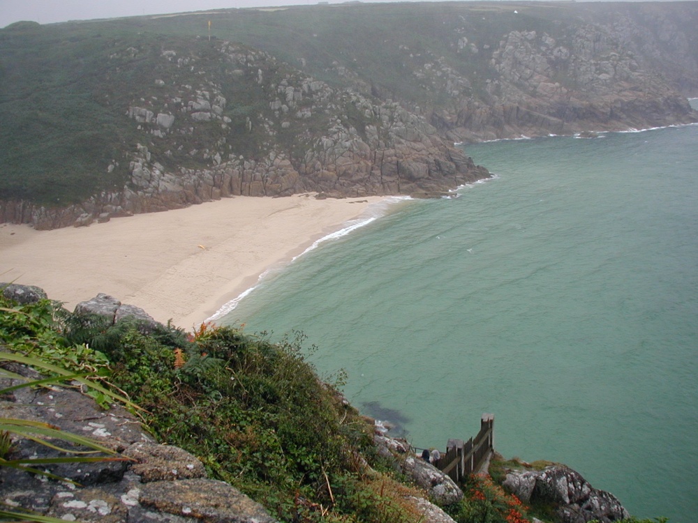 View of the beach at Porthcurno from the Minack Theatre