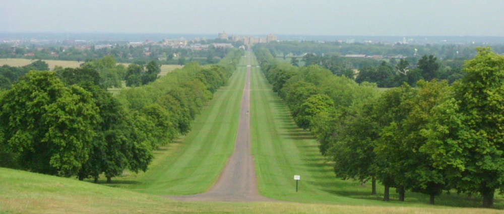 The Long Walk: View of the Long Walk (c. 5 km) and Windsor from Snow Hill