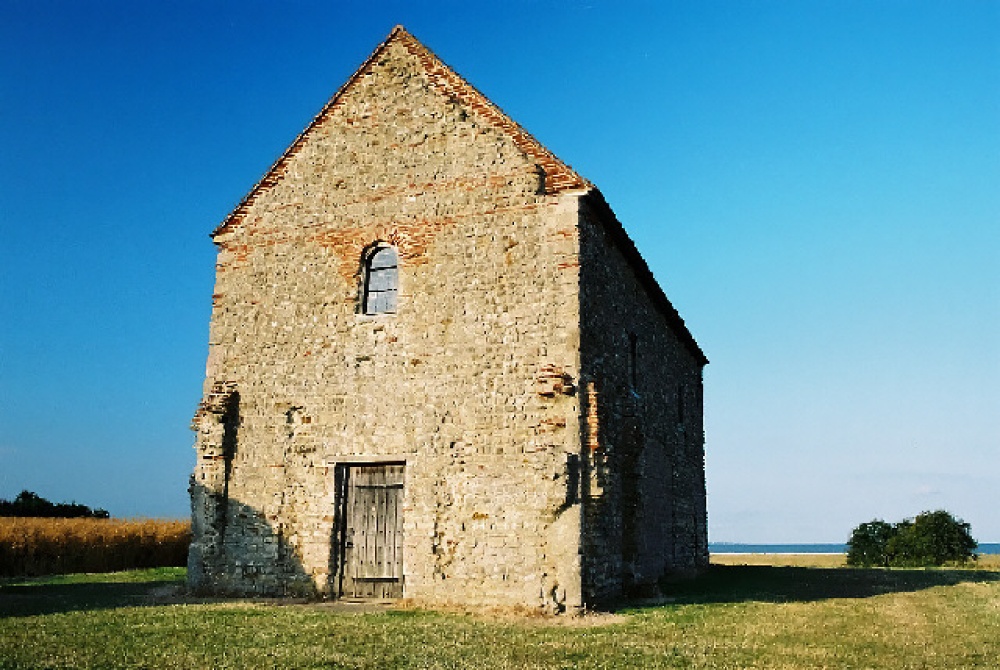 St Peter-on-the-wall. 7th century Saxon church still in use. Bradwell on Sea, Essex photo by Michael Rogers