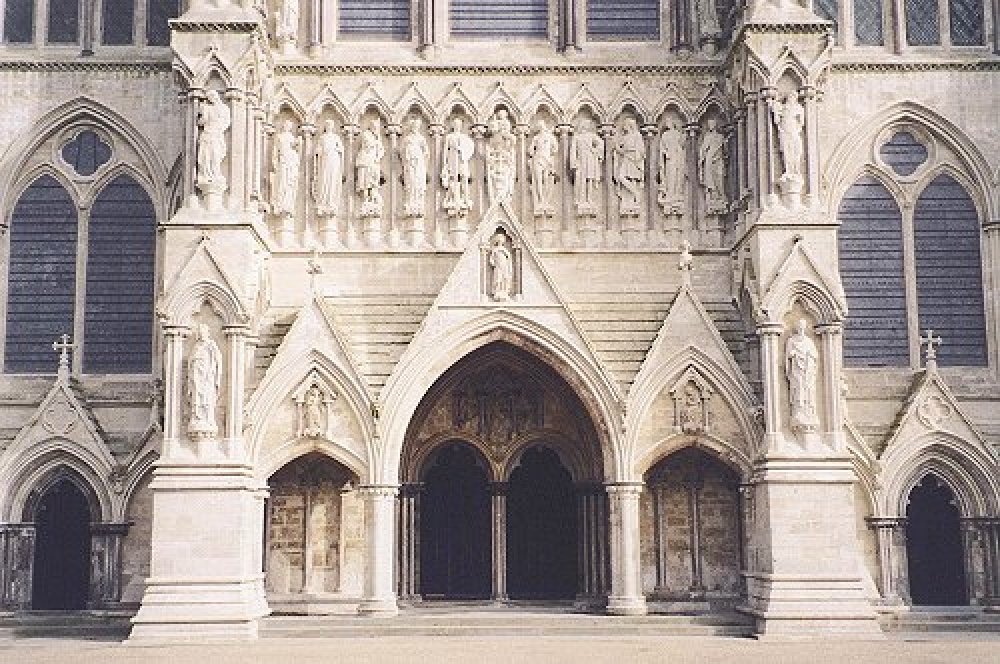 Salisbury Cathedral West Front entrance close-up